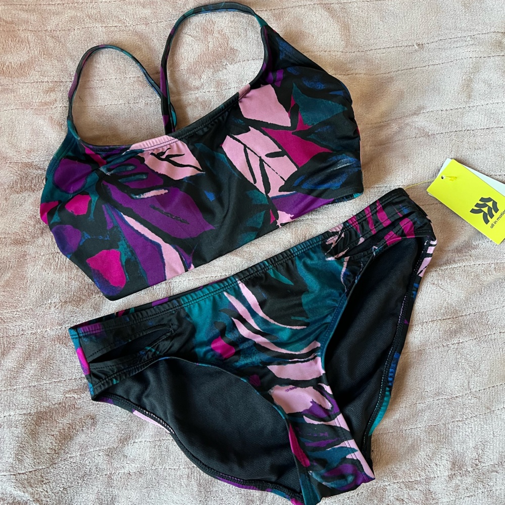 All in Motion Black and Purple Bikini Set